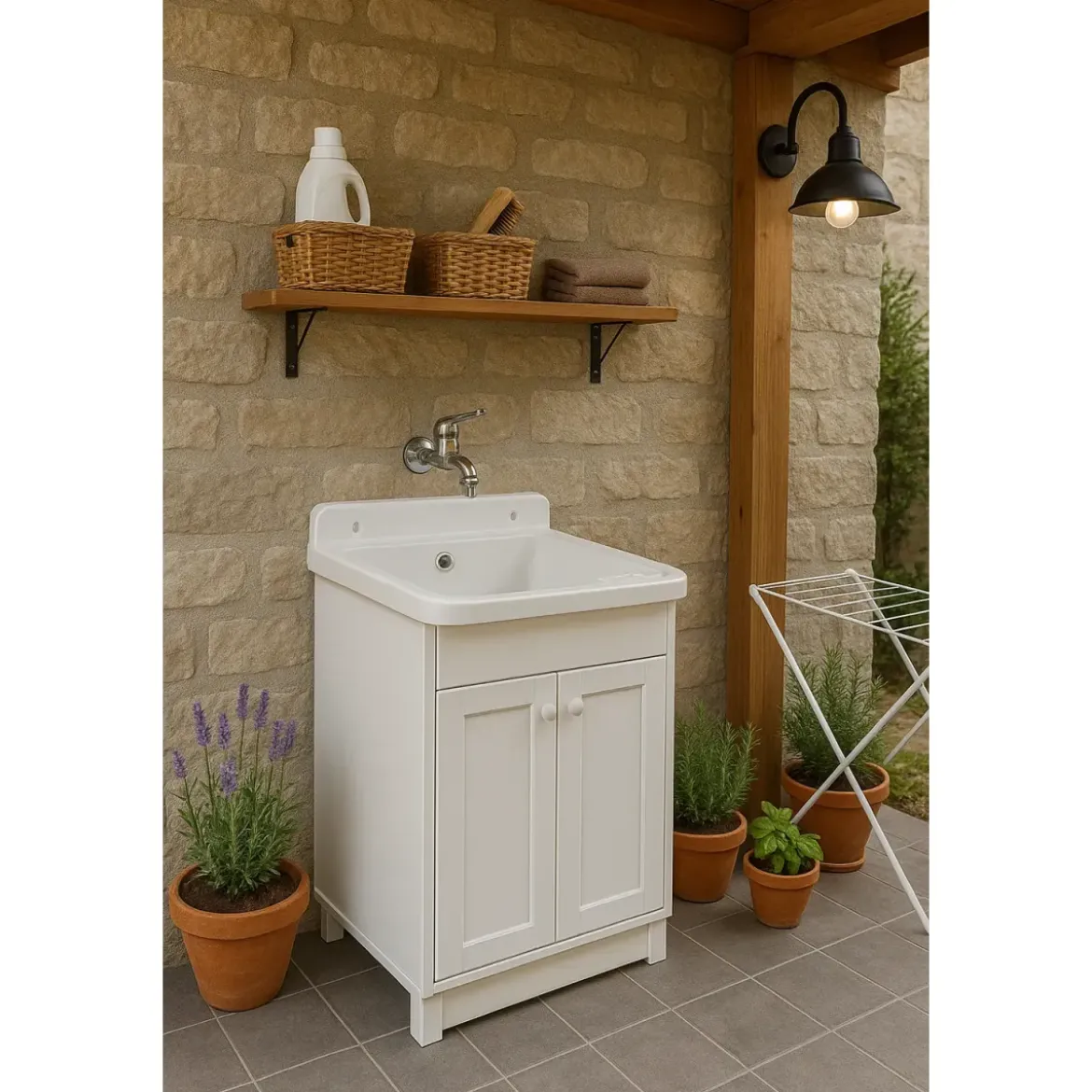Acquaio per Esterno 50x34 Pilozzo a Muro Lavandino Terrazzo in Resina