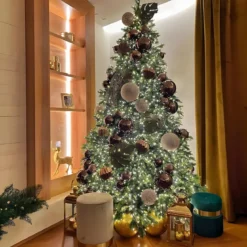 Albero di Natale 210 cm Verde PE PVC Effetto Realistico Base 140 cm