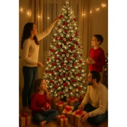 Albero di Natale con Rami Innevati in PVC Effetto Neve Realistico 210 cm