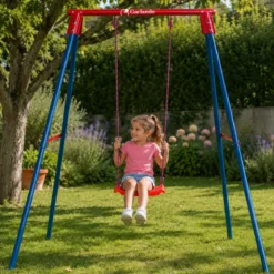 Altalena da Giardino per Bambini Acciaio Blu Rosso Seduta Tavoletta