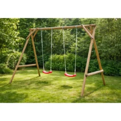 Altalena in Legno per Bambini 2 Posti Pino Impregnato da Giardino