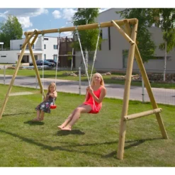 Altalena in Legno per Bambini 2 Posti Pino Impregnato da Giardino