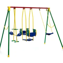 Altalena per Bambini in Acciaio 5 Posti da Giardino Corde Regolabili
