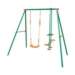 Altalena per Bambini 3 Posti Seggiolino Giardino Dondolo Cavalluccio in Acciaio