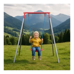 Altalena per Bambini 1 Posto da Esterno 168x163x200 cm Rosso Blu Acciaio