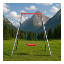 Altalena per Bambini 1 Posto da Esterno 168x163x200 cm Rosso Blu Acciaio