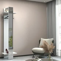 Appendiabiti da Ingresso con Specchio Bianco 2 Ripiani 50x35x191cm