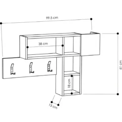 Appendiabiti da Parete Antracite con 3 Ganci 4 Vani per Ingresso