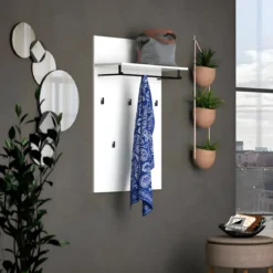 Appendiabiti da Parete Bianco 80x26x115 cm con Mensola Antracite