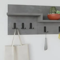 Appendiabiti da Parete con Mensole per Ingresso 5 Ganci Moderno Grigio