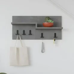 Appendiabiti da Parete con Mensole per Ingresso 5 Ganci Moderno Grigio