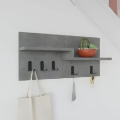 Appendiabiti da Parete con Mensole per Ingresso 5 Ganci Moderno Grigio