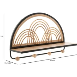 Appendiabiti da Parete 4 Ganci Legno e Metallo con Mensola Ingresso