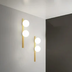 Applique 2 Punti Luce a Muro in Metallo Oro Lampada Elegante da Parete