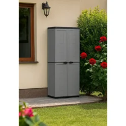 Armadietto in Resina Alto da Esterno Grigio con 2 Ante 68x39x166 cm