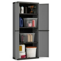 Armadietto in Resina Alto da Esterno Grigio con 2 Ante 68x39x166 cm