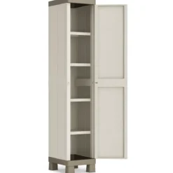 Armadietto in Resina 1 Anta 33x45x182 cm Tortora con Ripiano da Esterno