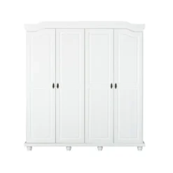 Armadio a 4 Ante Bianco Legno Appendiabiti Mobile Camera Letto Cabina Guardaroba