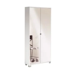 Armadio a 2 Ante Slim Mobile con Specchio 190 Bianco Ripiani Ingresso Scarpiera