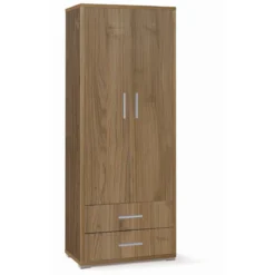 Armadio Alto 180 cm 2 Ante con Cassetti Noce Ripiani Ufficio Mobile