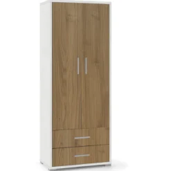 Armadio 2 Ante con Cassetti Bianco Noce in Legno Documenti Ufficio Mobile