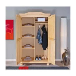 Armadio 2 Ante in Legno Massello Appendiabiti Camera da Letto Cabina Guardaroba