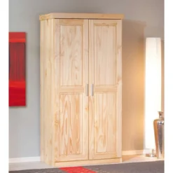 Armadio 2 Ante in Legno Massello Mobile Guardaroba per Camera da Letto