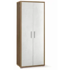 Armadio 2 Ante Noce Bianco Multiuso Legno Mobile Ripiani Scaffali Camera