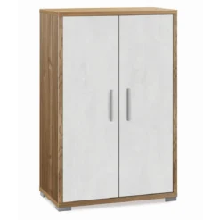Armadio 2 Ante Noce Ossido Bianco Credenza Multiuso con Ripiani Mobile