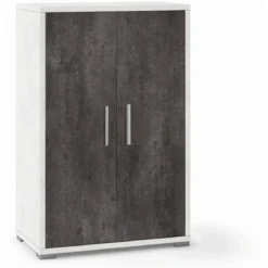 Armadio 2 Ante Ossido Bianco Nero Credenza Multiuso con Ripiani Mobile