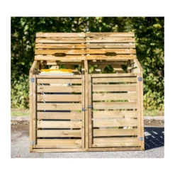 Armadio Basso in Legno 2 Ante Mobile per Secchi Raccolta Differenziata Giardino