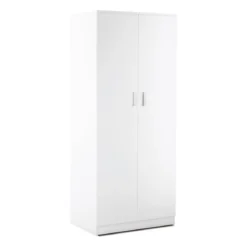 Armadio Bianco 180 2 Ante Appendiabiti Mobile con Ripiano Ufficio Camera Letto