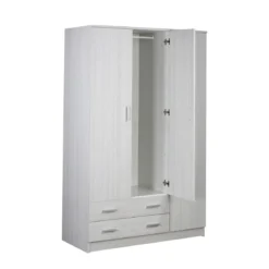 Armadio Bianco 180 h 3 Ante con 2 Cassetti Appendiabiti Mobile Camera da Letto