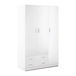 Armadio Bianco 180 h 3 Ante con 2 Cassetti Appendiabiti Mobile Camera da Letto