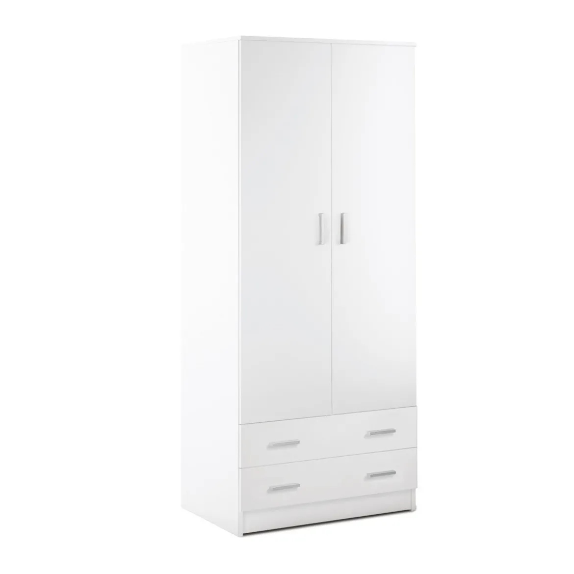 Armadio Bianco 180 h 2 Ante con 2 Cassetti Appendiabiti Mobile Camera da Letto