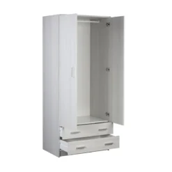Armadio Bianco 180 h 2 Ante con 2 Cassetti Appendiabiti Mobile Camera da Letto