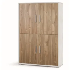 Armadio Bianco Noce Mobile 160 cm Credenza 4 Ante con Ripiani Soggiorno