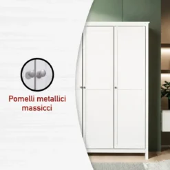 Armadio Camera da Letto 3 Ante Asta Appendiabiti Ripiani Bianco