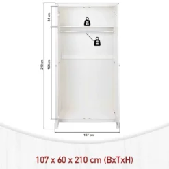 Armadio Camera da Letto 2 Ante con Asta Appendiabiti Legno Bianco