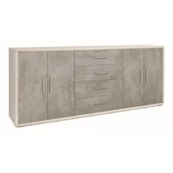 Armadio 200 cm Credenza Cemento Bianco 4 Ante 4 Cassetti Basso in Legno Tv
