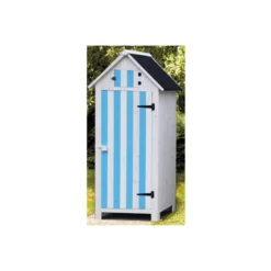 Armadio Contenitore in Legno da Giardino Blu/Bianco Ripostiglio Attrezzi