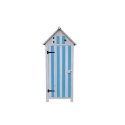 Armadio Contenitore in Legno da Giardino Blu/Bianco Ripostiglio Attrezzi
