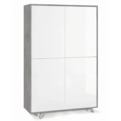Armadio Credenza Cemento Bianco Lucido Ripiani 4 Ante Soggiorno Mobile