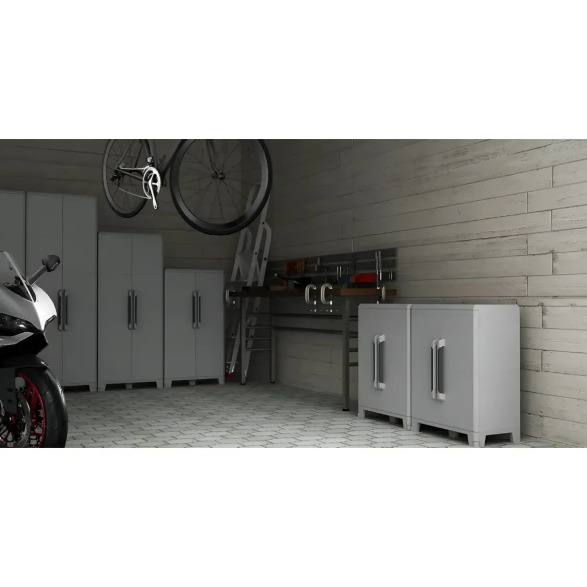 Armadio da Esterno 2 Ante in Pvc Resina Tuttopiani con Ripiano Mobile Modulare