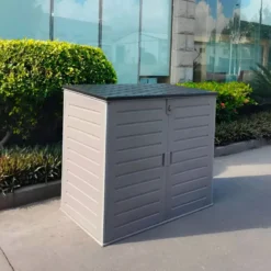 Armadio in Resina 140 cm Baule Esterno Bidoni Rifiuti Box da Giardino Balcone