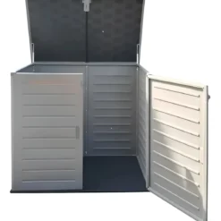 Armadio in Resina 140 cm Baule Esterno Bidoni Rifiuti Box da Giardino Balcone
