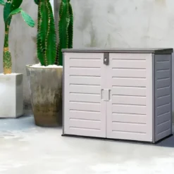 Armadio in Resina 140 cm Baule Esterno Bidoni Rifiuti Box da Giardino Balcone