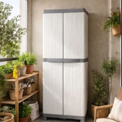 Armadio in Resina Portascope da Esterno Mobile Balcone Plastica con Ripiani
