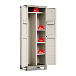 Armadio Keter in Resina Alto da Esterno Tortora Multiuso Portascope Beige 2 Ante