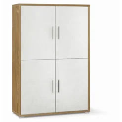 Armadio Noce Bianco Mobile Credenza 4 Ante con Ripiani Ufficio Soggiorno